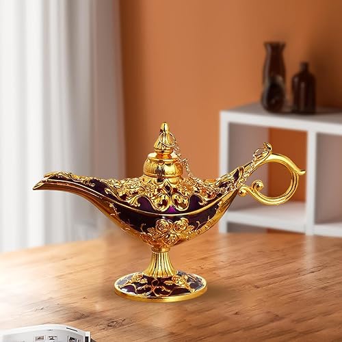 Miniatura 4 de Genie Lamp Myth Wishing Light - Disfraz de colección de metal con tapa extraíble, centro de mesa, centro de mesa, lámpara de estatua para decoración