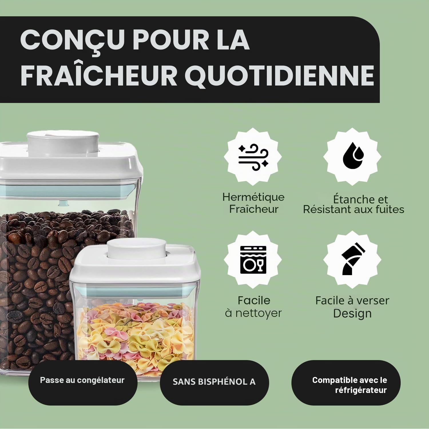 iChewie - BopTop (Ensemble de 5 récipients) Récipient hermétique pour le stockage des aliments - Boîte à joint mécanique en silicone - empilable sans BPA - 500ml / 850ml / 900ml / 1500ml / 2500ml