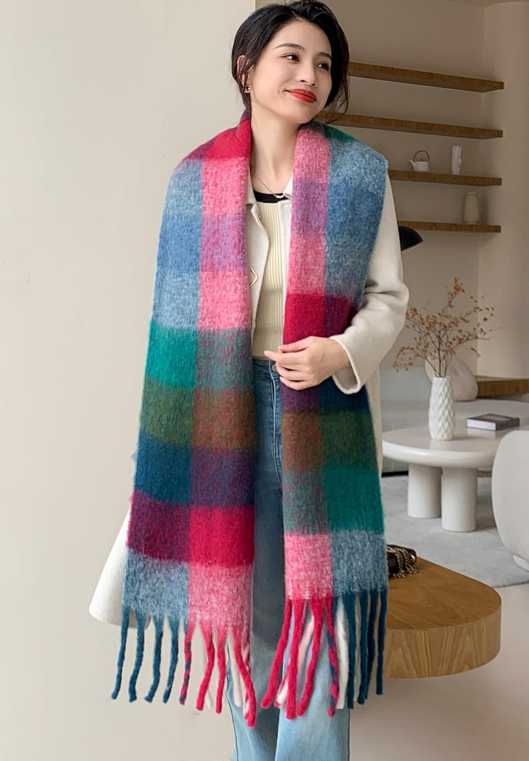Wander Agio Winter Women Warm Scarf Long Shawl Large Scarves Cold Weather Thick Blanket Scarfs Colorful Plaid - Image 3