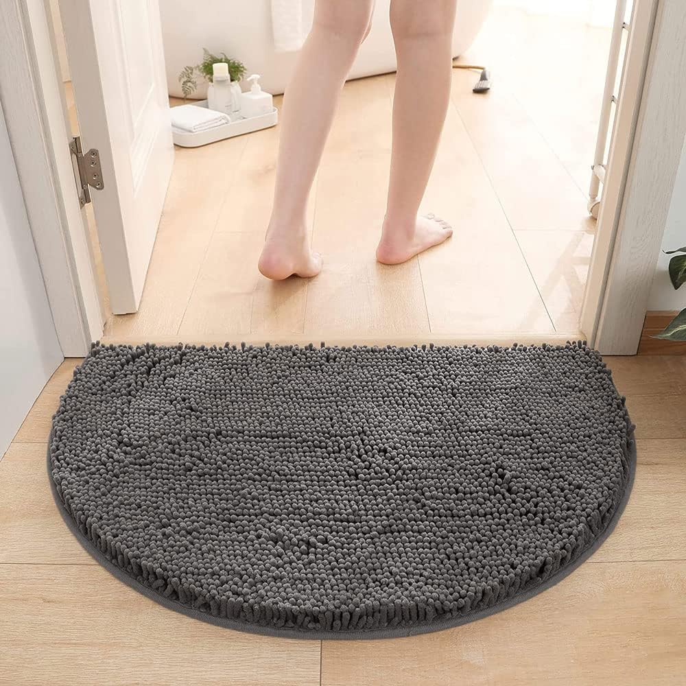 Semicircle Absorbent Bathroom Rug Thickened Soft Chenille Non-Slip Floor Mat Machine Washable Mat Dries Quickly Shaggy Foot Pad for Bedroom Living Room (Dark Gray, 19.7-31.5in)