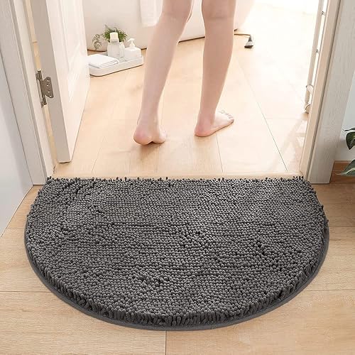 Miniatura 5 de Alfombra de baño de felpilla de microfibra semicircular antideslizante, súper absorbente, de secado rápido, suave, peluda, lavable a máquina, semi