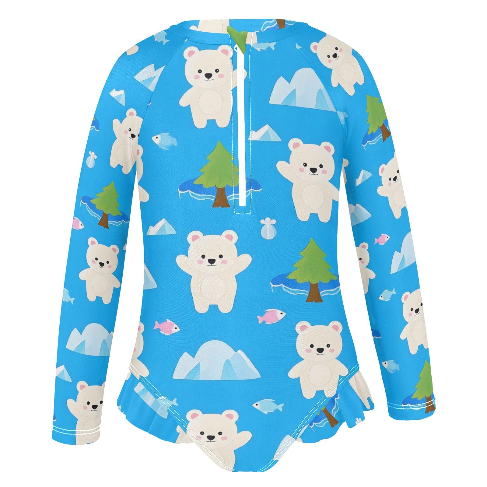 ALAZA Swimsuit for Girls Long Sleeve Rashguard Bathing Suit White Bear Iceberg Quick Dry 4T
