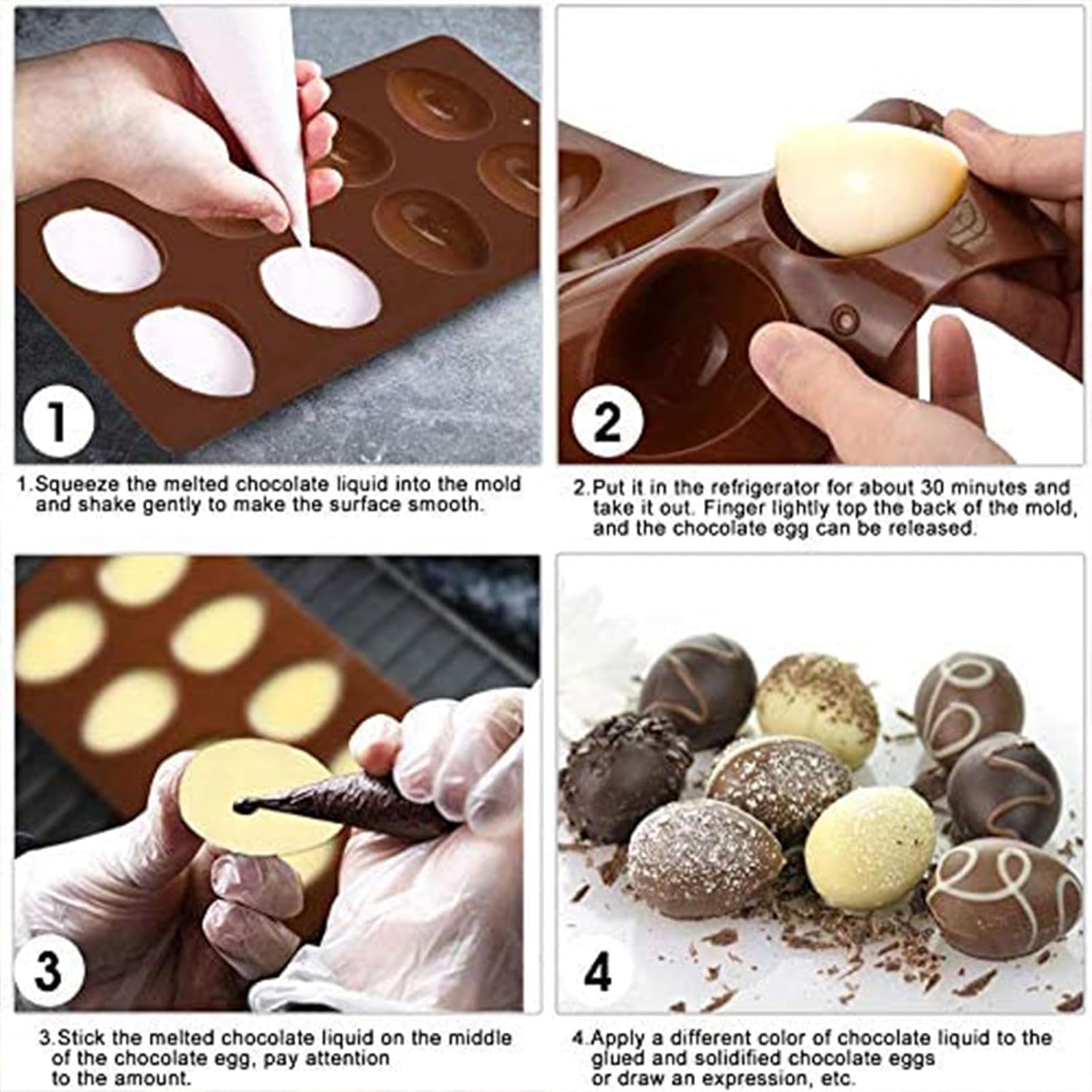 2 Pack Easter Egg Silicone Mold 8-Cavity Chocolate Candy Molds for Cake Decorating, Egg Shaped Baking Mould for Soap Making, Truffles Chocolate, Candy, Jelly, Desserts, Ice Tray Backing Set