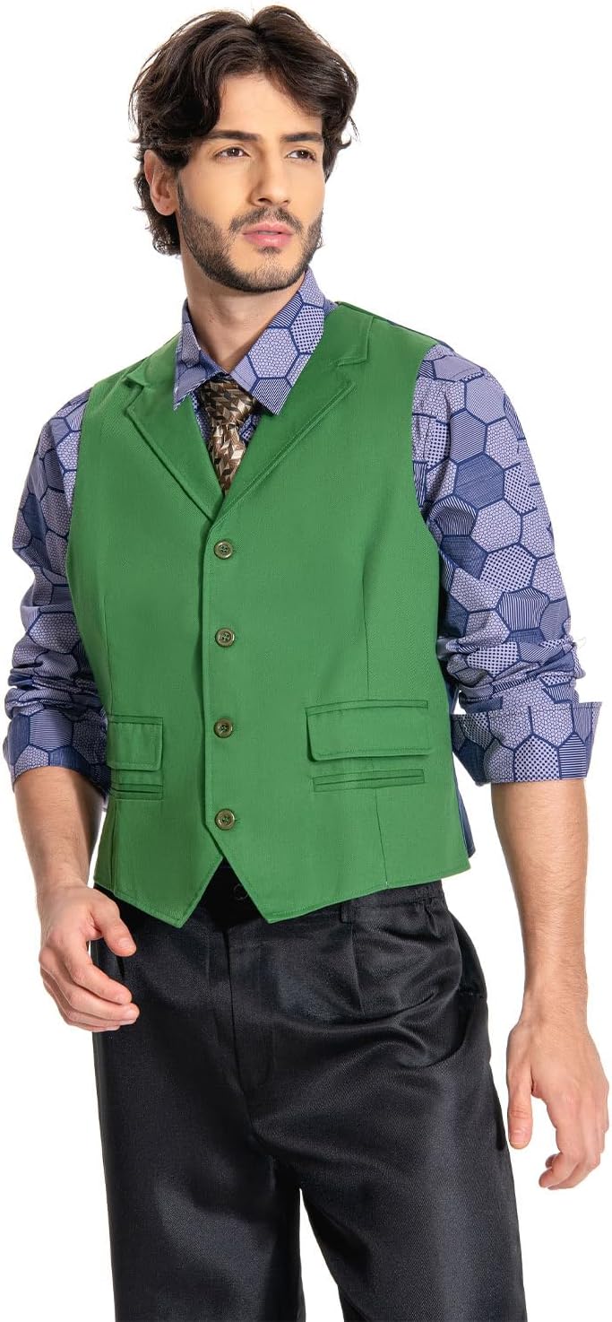 Mens Dark Knight Clown Costume Shirt Vest Tie Dark Knight Cosplay Outfit Suit Fancy Dress Up