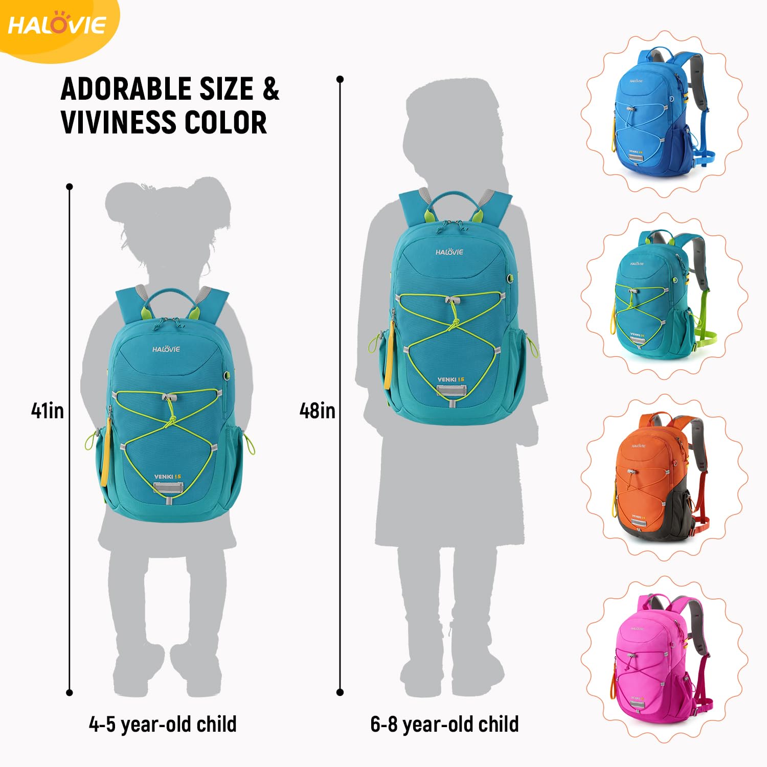 HALOVIE Zaino Scuola Bambino 15L Bimbo e Bambina per Asilo e Trekking Zainetto Elementare con Fascia Toracica