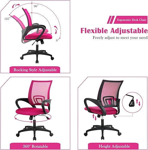 Miniatura 3 de Silla de escritorio ergonómica, silla de oficina de malla para computadora con soporte lumbar y reposabrazos, silla de trabajo ajustable para el