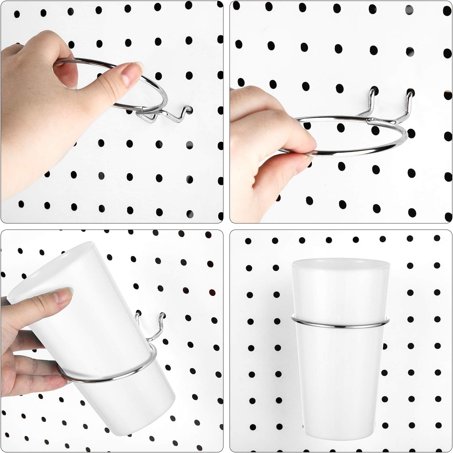 🔥 Cаѕhbасk uр tо 70% 4 Sets Pegboard Bins with Rings, Ring Style Pegboard Hooks with Cups, Pegboard Cup Holder Accessories for Organizing (White)