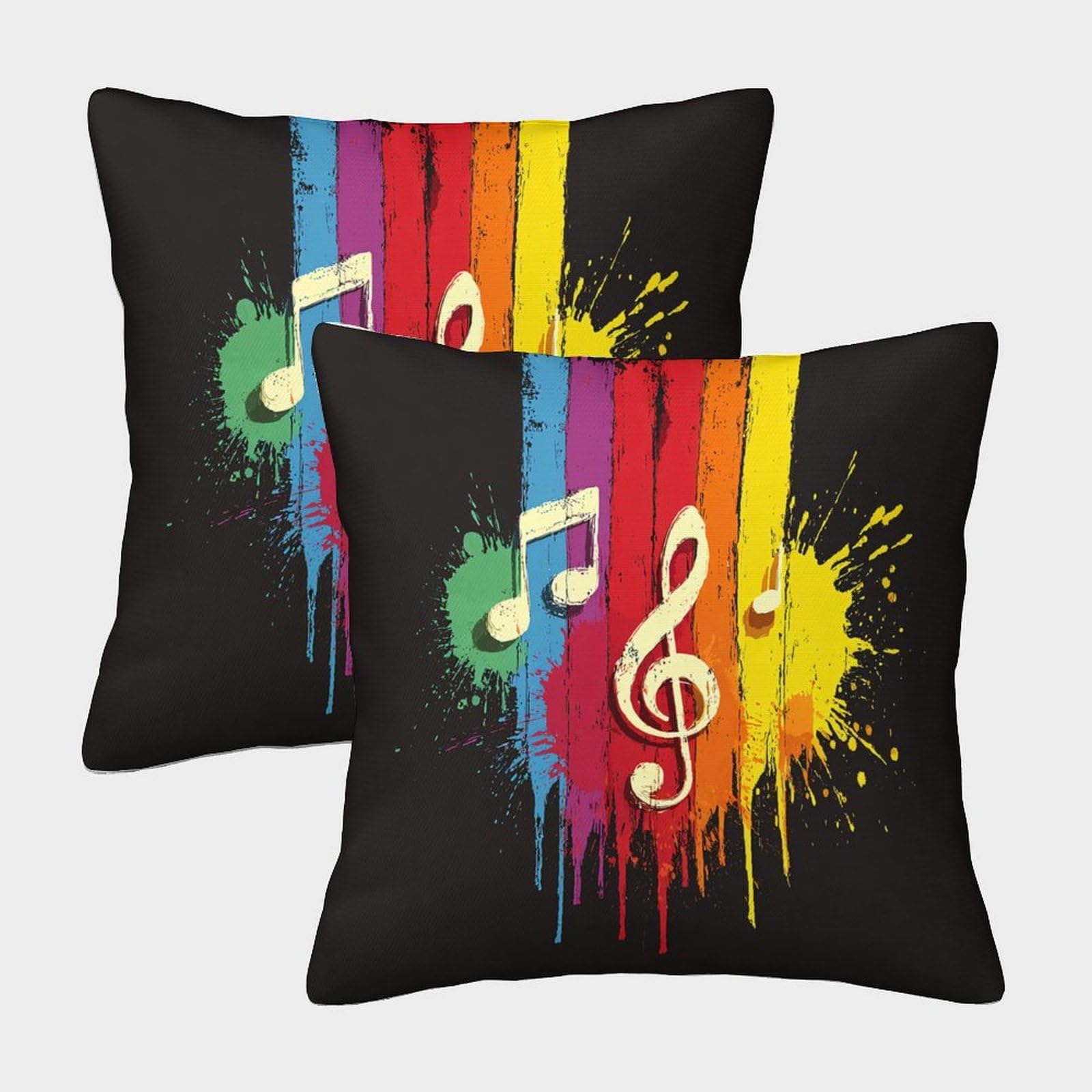 QFVANSIYO 3D Printed Colorful Graffiti Music Notes Pillowcase Microfiber Bedroom Decor Music Theme Pillow Cover for Home 50x50cm