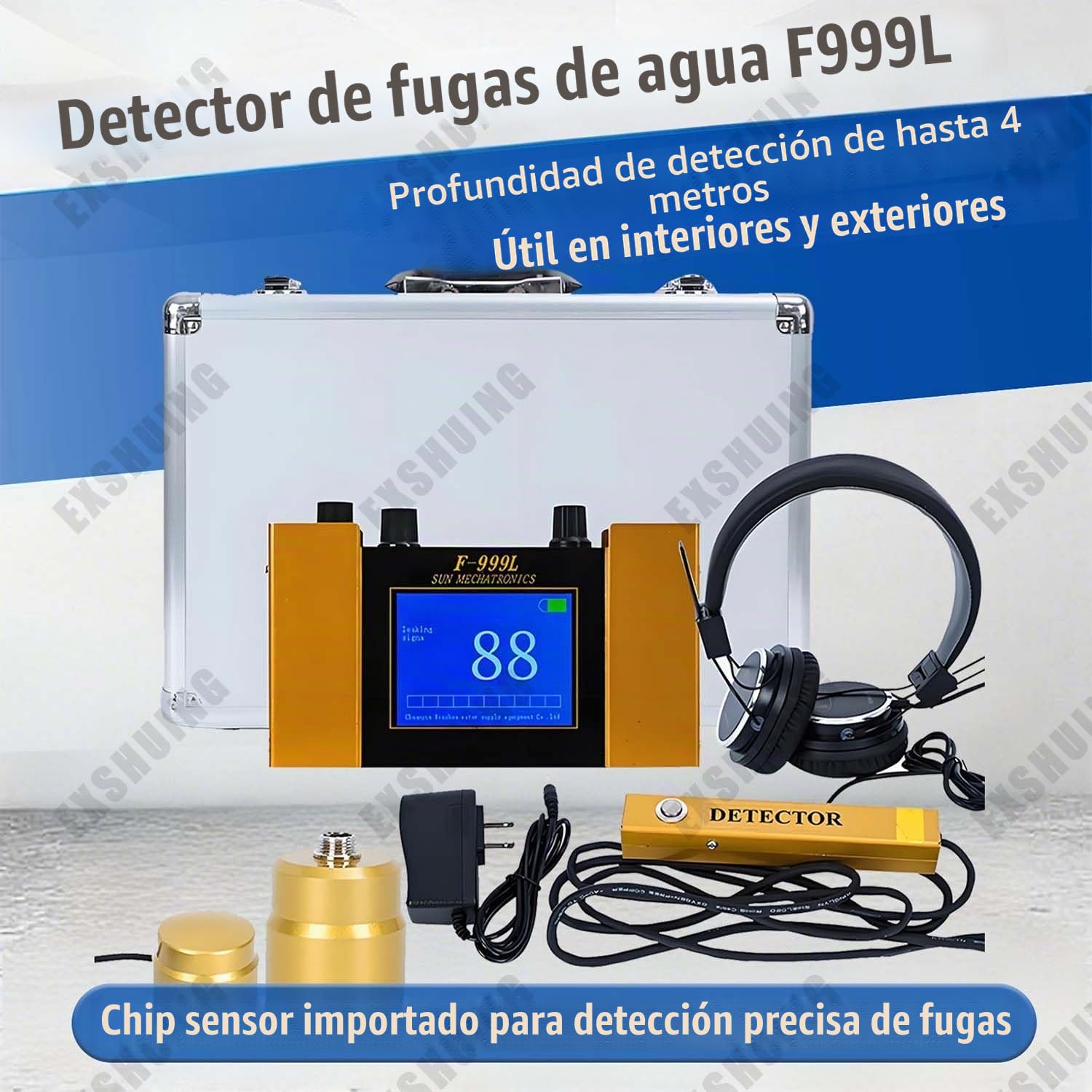 Detector De Fugas De Agua En Tuberías Enterradas, Sensor Ultrasónico con 4 Frecuencias Ajustables, Pantalla LCD Y Auriculares, Localizador Profesional para Redes Hidráulicas