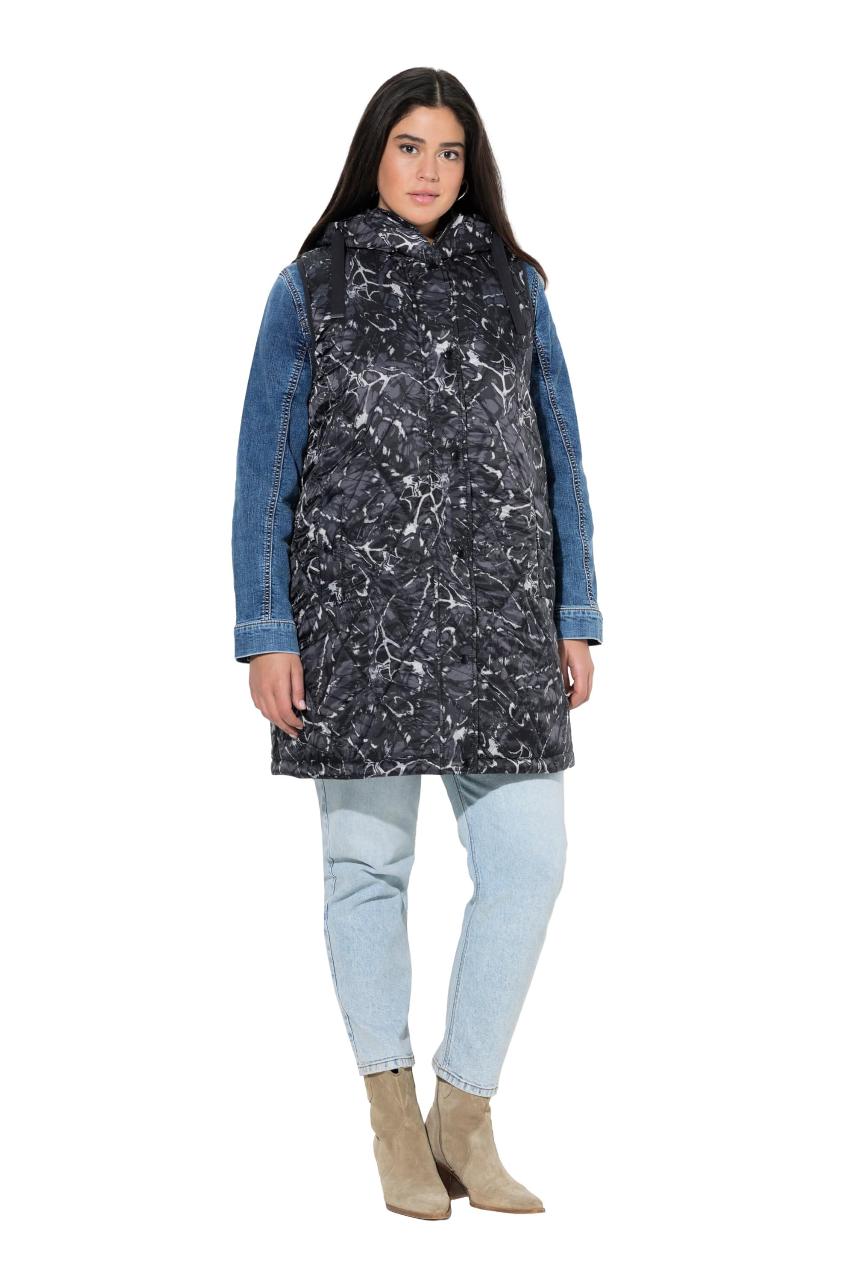 Ulla Popken Damen große Größen Übergrößen Plus Size HYPRAR Long-Steppweste, wasserabweisend, Schmetterlinge 829120