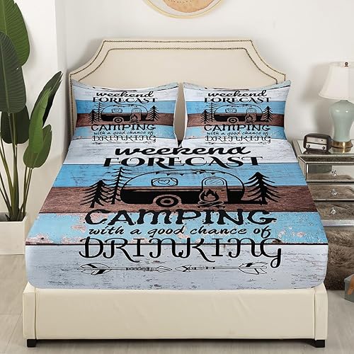 Vista 42 de Erosebridal Sábanas rústicas de granja, sábanas de camping feliz, juego de sábanas para decoración de cámper para niños, adolescentes, mujeres