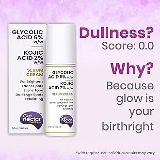 6% Glycolic & 2% Kojic Acid Serum Cream Helps Reduce Pigmentation, Acne Scars, Dark, Age Spots, Blemishes & Uneven Skin Tone. Promotes a Brighter, Smoother-Looking Complexion 50ml