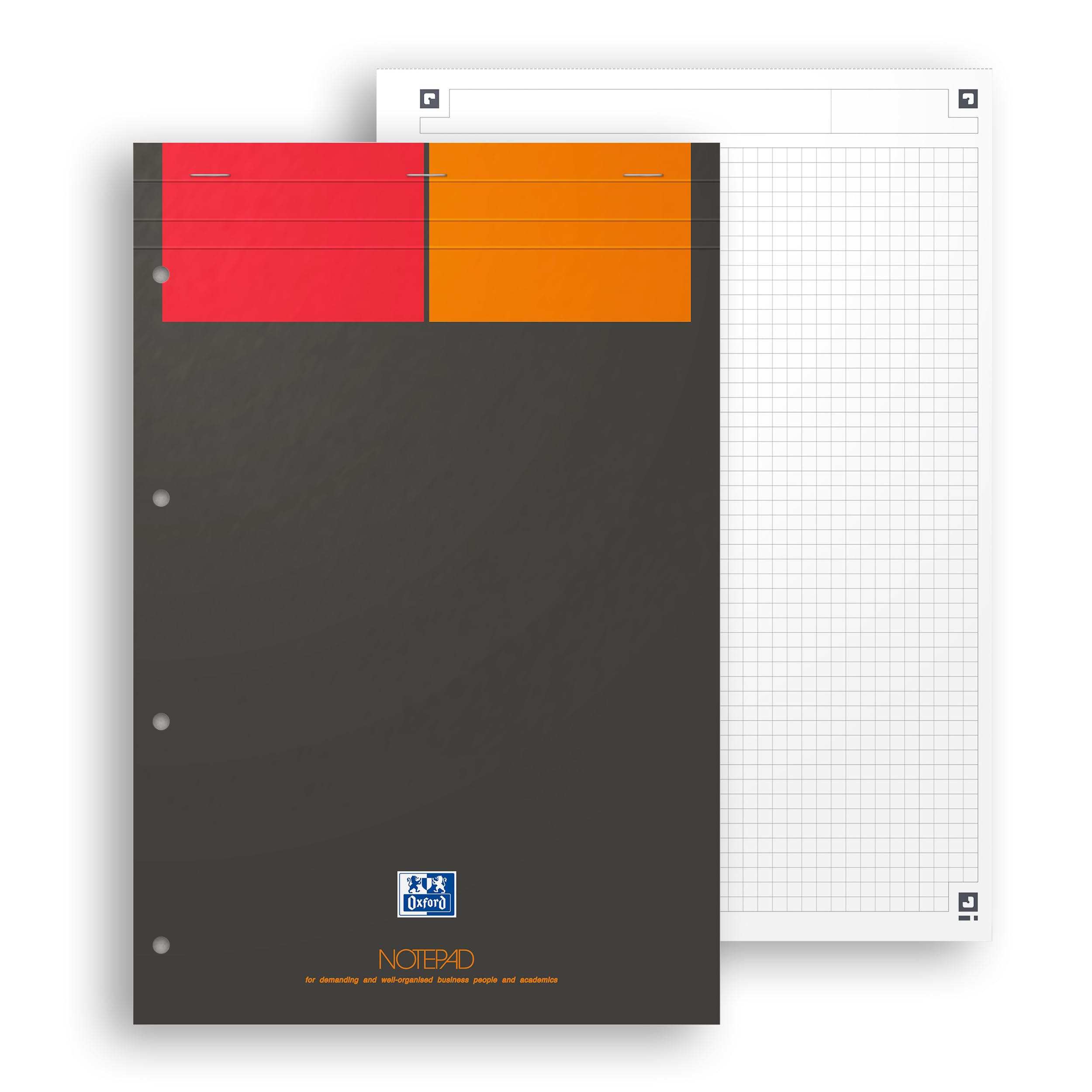 OXFORD Bloc-notes International Format A4+ Petits Carreaux 5mm recto verso, 80 Pages Agrafées Couverture Carte Gris