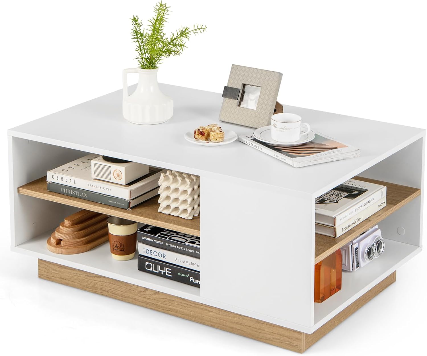 Giantex Modern Coffee Table 90CM, 3-Tier Tea Table with Storage, Square ...