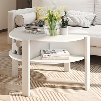 GIANTEX Round Coffee Table, Mid Century Modern Center Table White