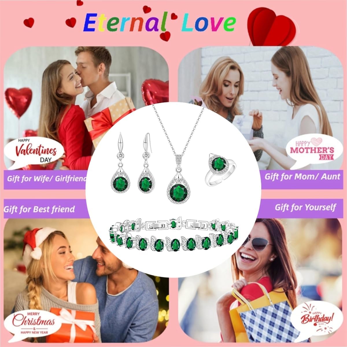 LMXXVJ Jewelry Set For Women,Platinum Plated Necklace Ring Earrings Bracelet Costume Jewelry Set Mother's Day Christmas Birthday Thanksgiving Day Gift for Mom/Wife - Image 4