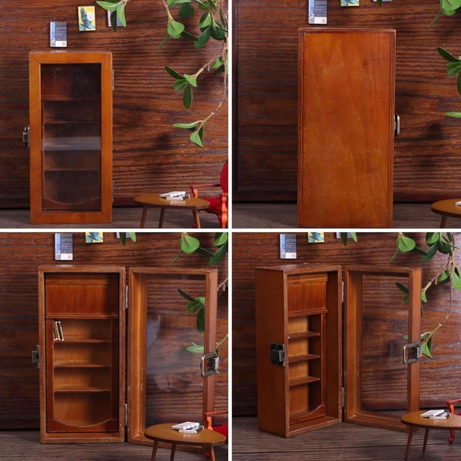 Wooden Tiny Book Library, Miniature Pocket Anxiety Bookshelf, Stress Reliever Bookshelf Toy with 80 Miniature Book Models, Well-Designed and Detailed, Indoor Decoration