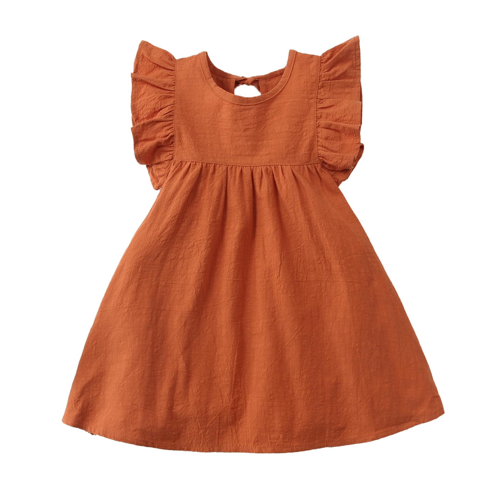Princesse Robe D'été pour Bébé Filles Manches à Volants Robes Uni en Coton Casual Vêtement