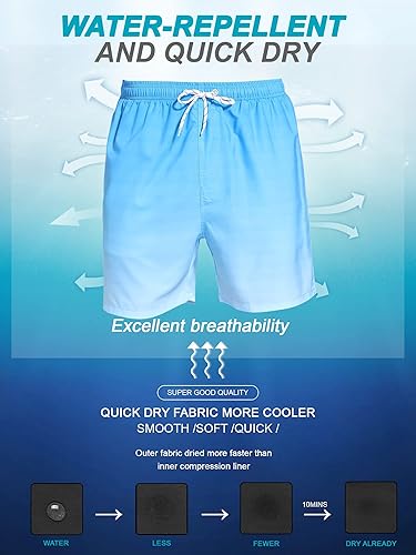 Miniatura 4 de SILKWORLD Traje de baño para hombre con forro de compresión 2 en 1, de secado rápido, pantalones cortos de playa con bolsillos con cremallera