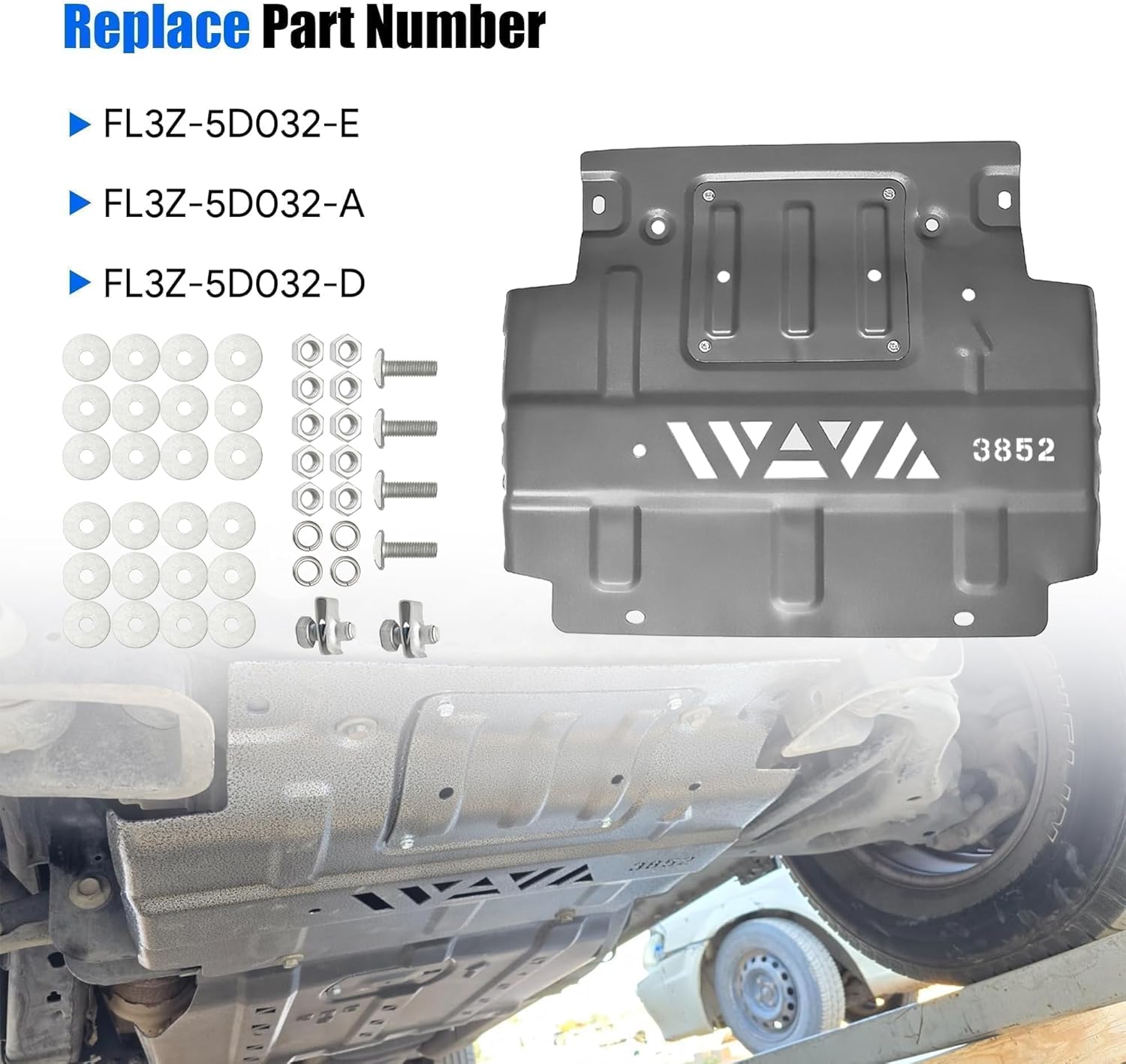 Engine Splash Guard Shield Grill Fit for Ford F-150 2.7L 3.3L 3.5L 5.0L 2015-2022 Replace# FL3Z-5D032-E FL3Z-5D032-A FL3Z-5D032-D Lower Front Splash Shield