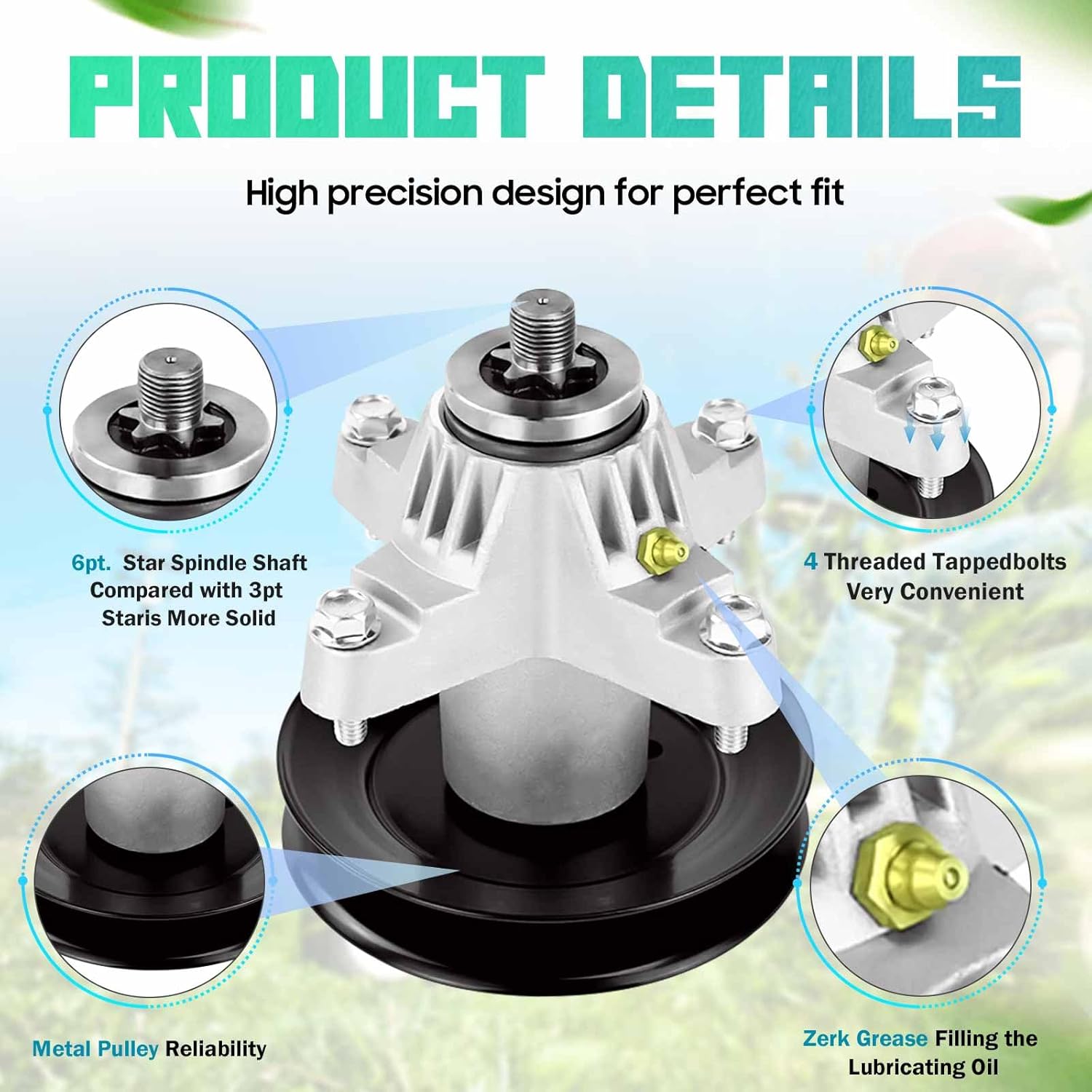 618-04126 Spindle Blade Pulleys Belt Wheels Kit for Cub Cadet RZT50 LT1050 ZT50, for Troy Bilt Mustang RZT50 Mustang XP, Includes Blade 742-04053 Idler 756-04129 Belt 1/2" x 134" Wheel 734-04155