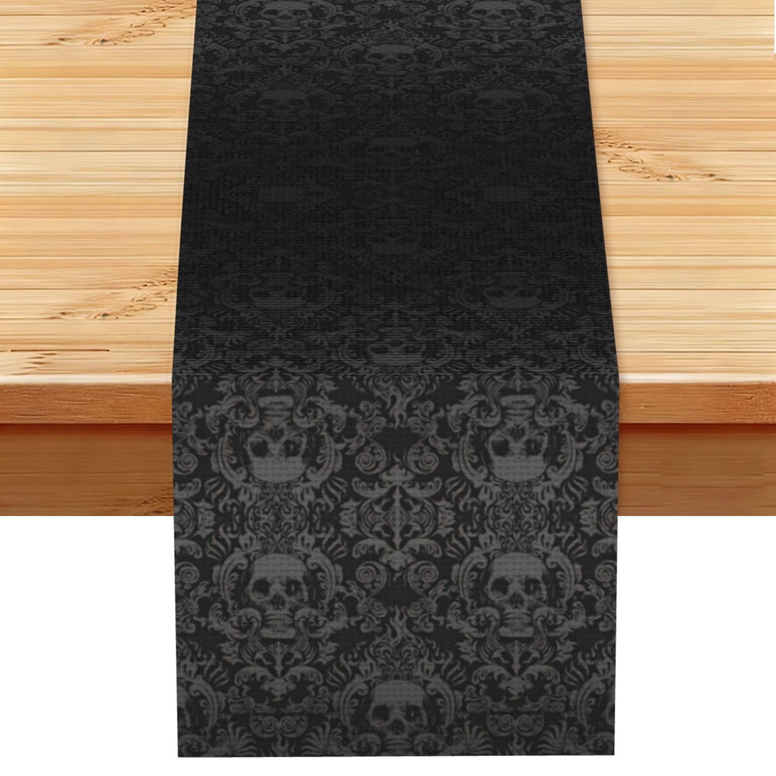 gothic wallpaper skull Printed Dining Table Runner 13x72 Inch, Non-Fading Decor for Kitchen Dresser Fireplace Mantel