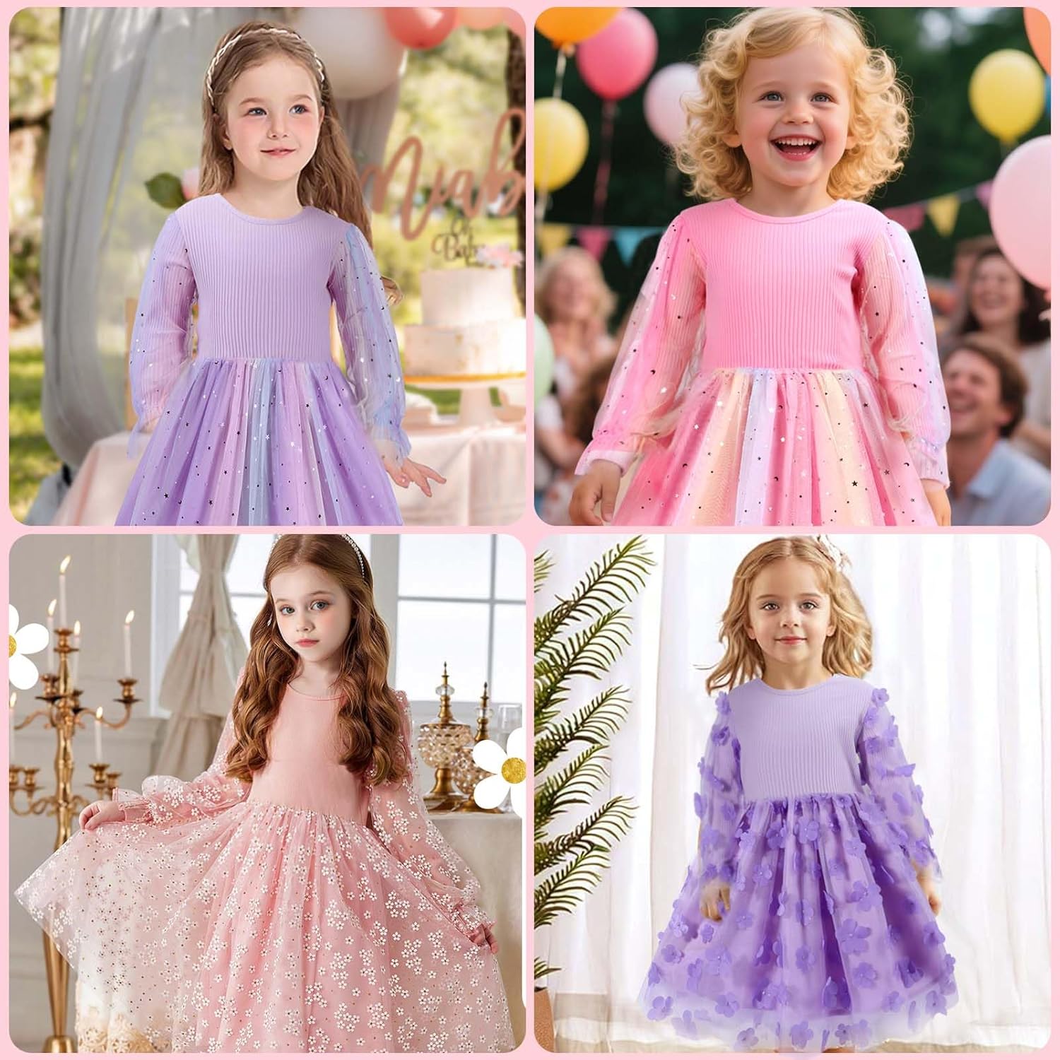 Toddler Girls Long Sleeve Tulle Dress, Sequin Girls Tutu Puff Princess Dresses for Christmas Wedding Birthday Party 2-7Y - Image 7