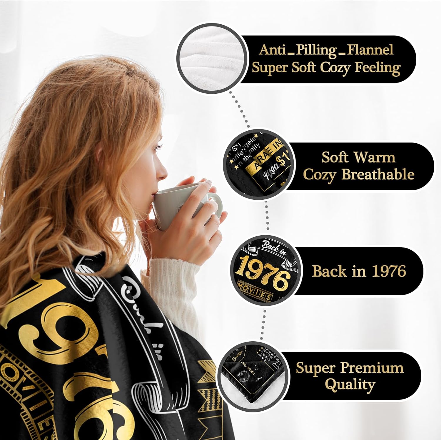 50th Birthday Gifts for Women Men, 50th Wedding Anniversary Blanket Gifts - Back in 1976-50th Birthday Gifts for her 50 Year Old Gift Ideas 50th Birthday Decorations Throw Blanket 60Lx50W
