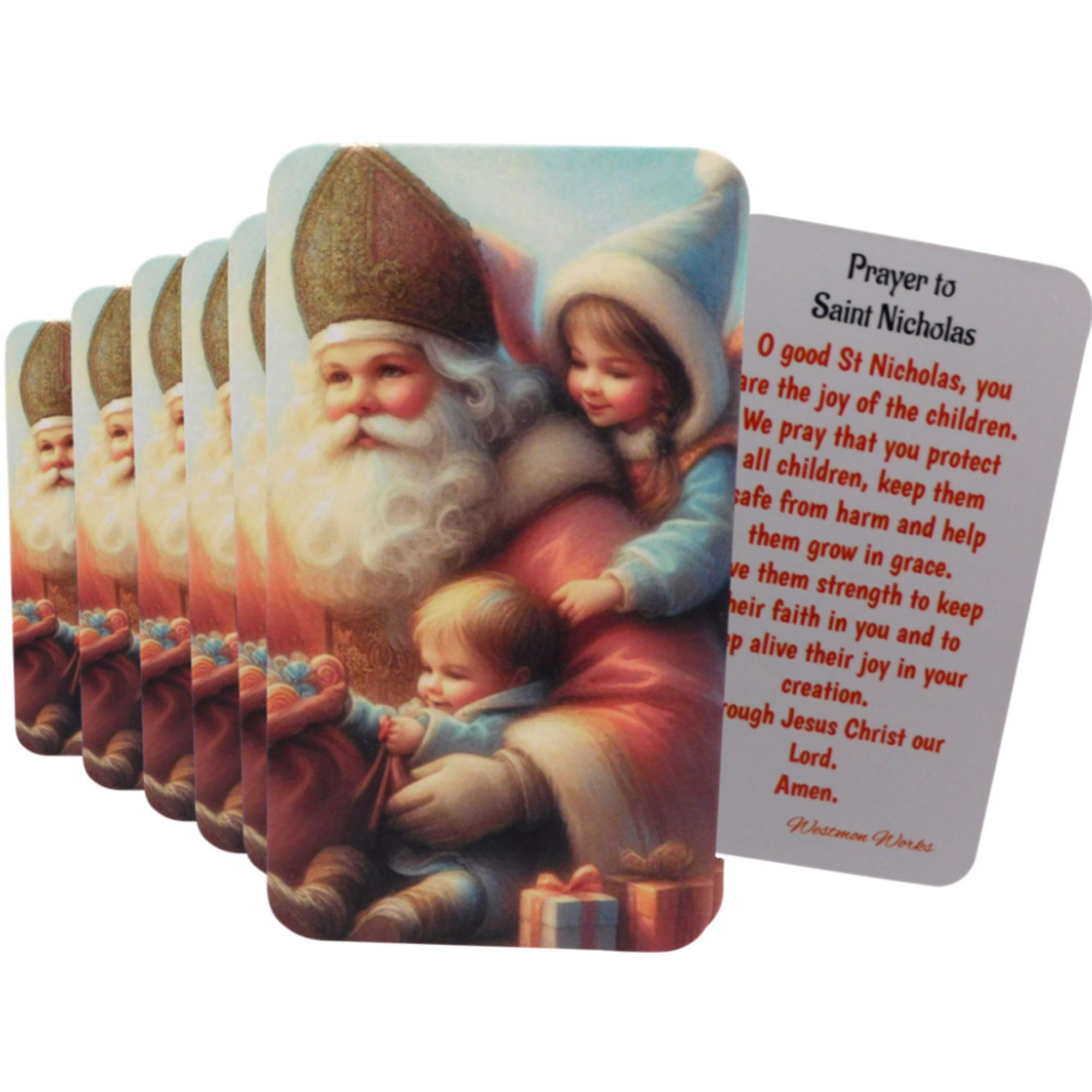 Westmon Works Saint Nicholas Holy Prayer Card Stocking Stuffer Bulk Pack Made in the USA, Set of 10