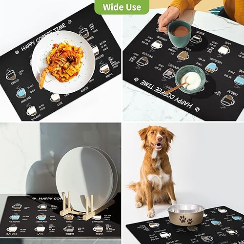 Miniatura 6 de Tapete de secado de platos para cafetera, 12 x 19 pulgadas, recortable, superficie de piel sintética y respaldo de goma, protector de encimera de