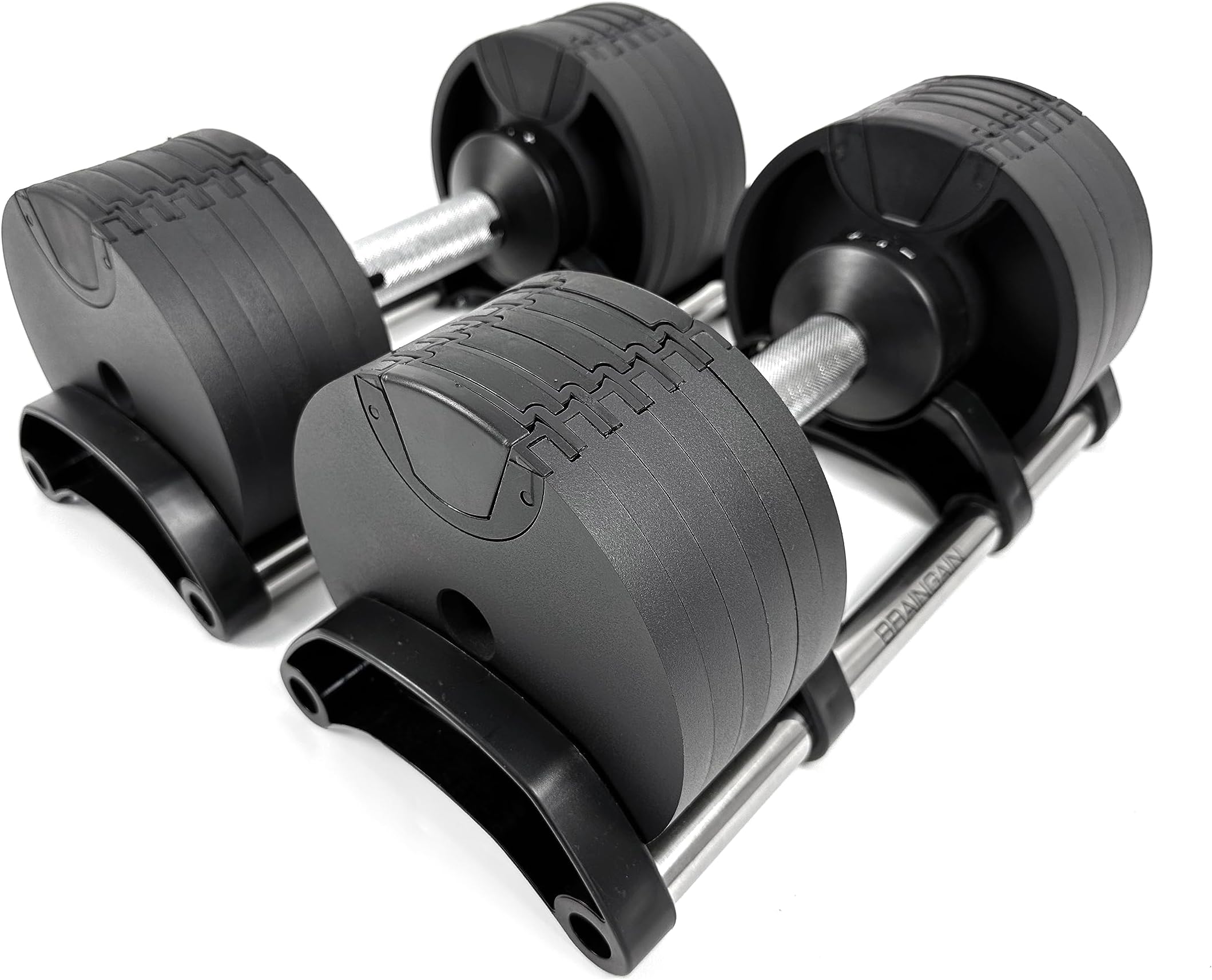 BRAINGAIN Adjustable Dumbbell PAIR 2-20kg black (Easy Safe Locking Mechanism) Home Fitness Gym Equipment (2x 20kg)
