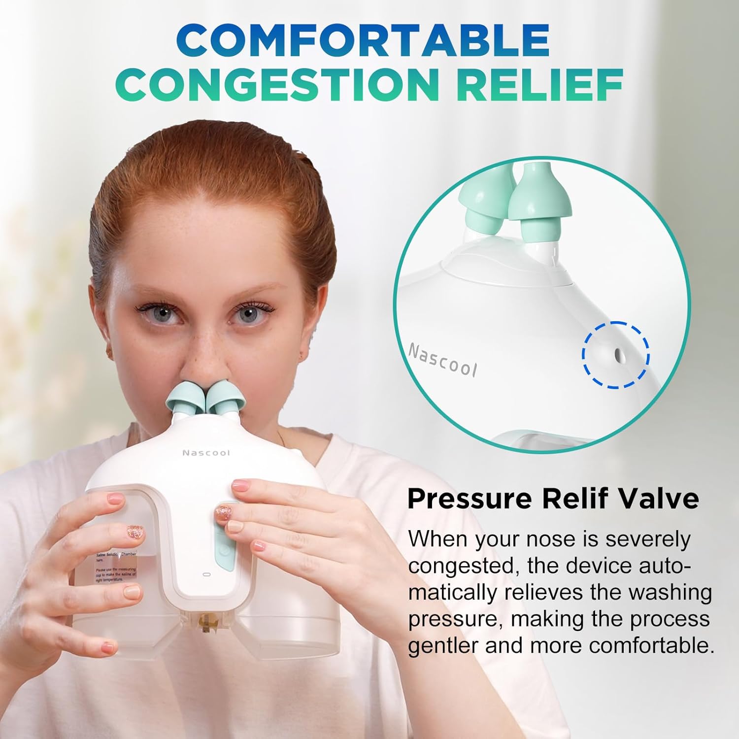 User demonstrating the Nascool Electric Nasal Irrigation System