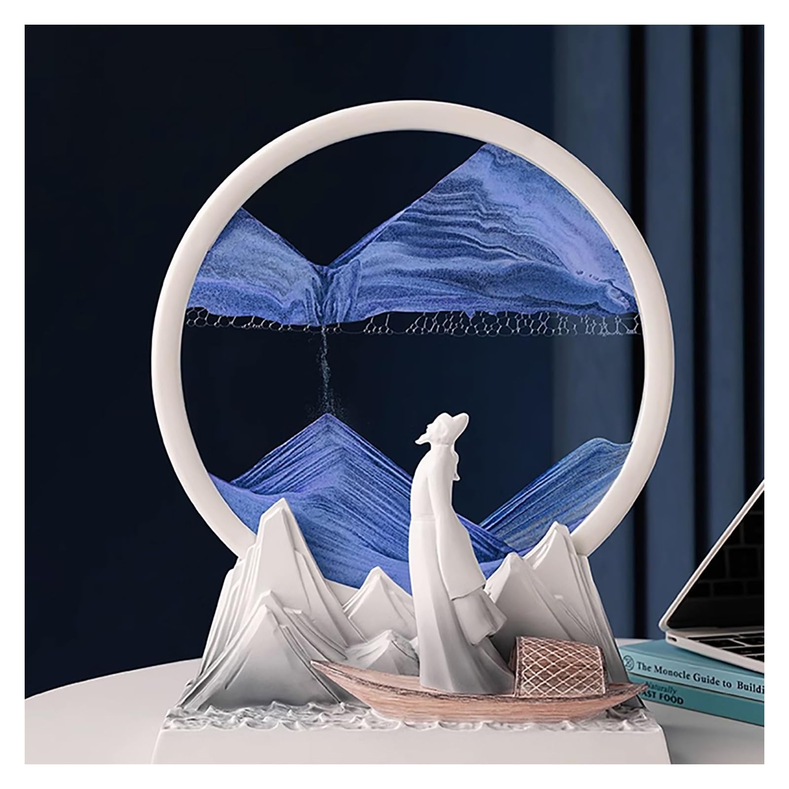 Purzen Moving Sand Art Picture Sandscapes in Motion Round Glass 3D Sand Art for Adult Kid Large Desktop Art Toys,Blue