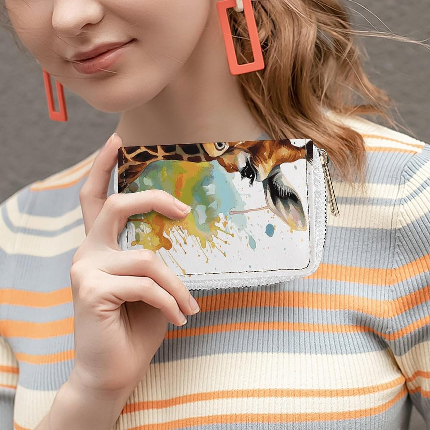 Cute Giraffe Watercolor Card Holder RFID Blocking,Credit Card Wallet for Women And Men,Card Case Organizer Bag with Zipper