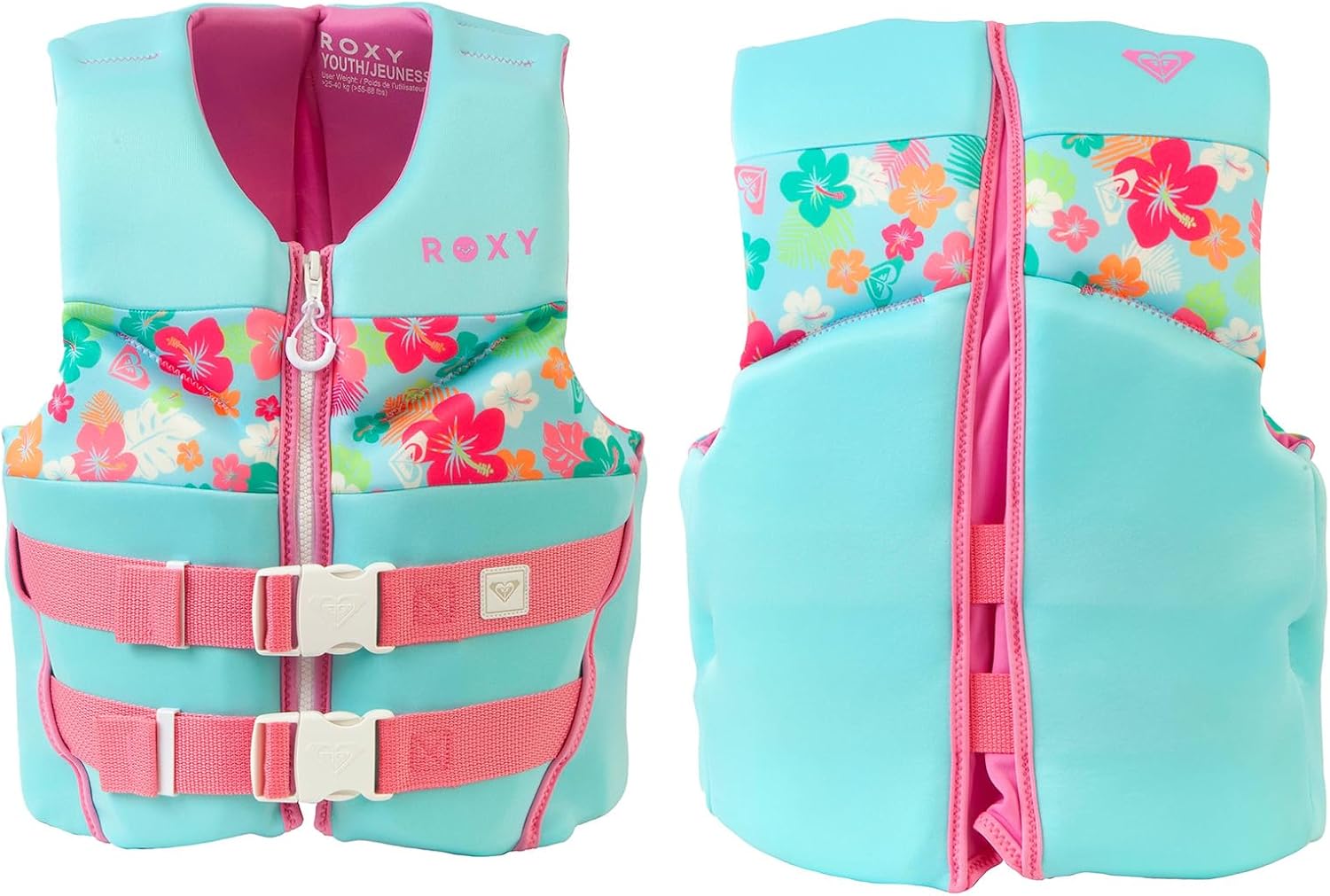 ROXY Life Jacket for Youth/Kid/Toddler, USCG and Transport Canada Approved Type III PFD, UV Resistant&Durable Life Vest for Waterskiing, Rafting, Boating Kayaking Paddleboarding Watersports