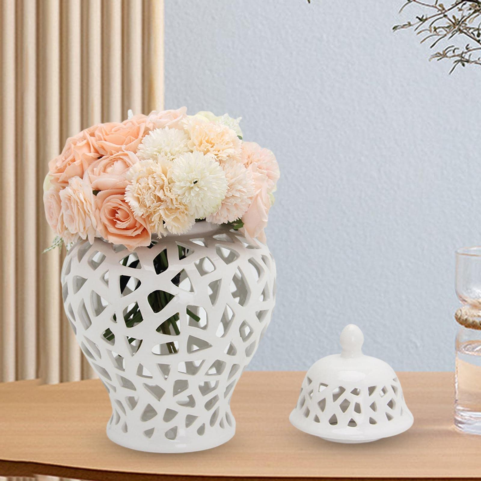 Zierde Für Wohnzimmer Weiße Vase 24Cm Mit Deckel