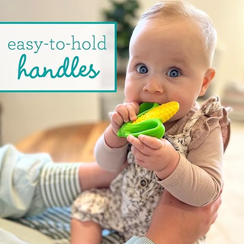 Miniatura 4 de Infantino Lil' Nibbles - Mordedores de silicona, texturas de zanahoria de maíz y naranja para juego sensorial y alivio de la dentición, 0+ meses