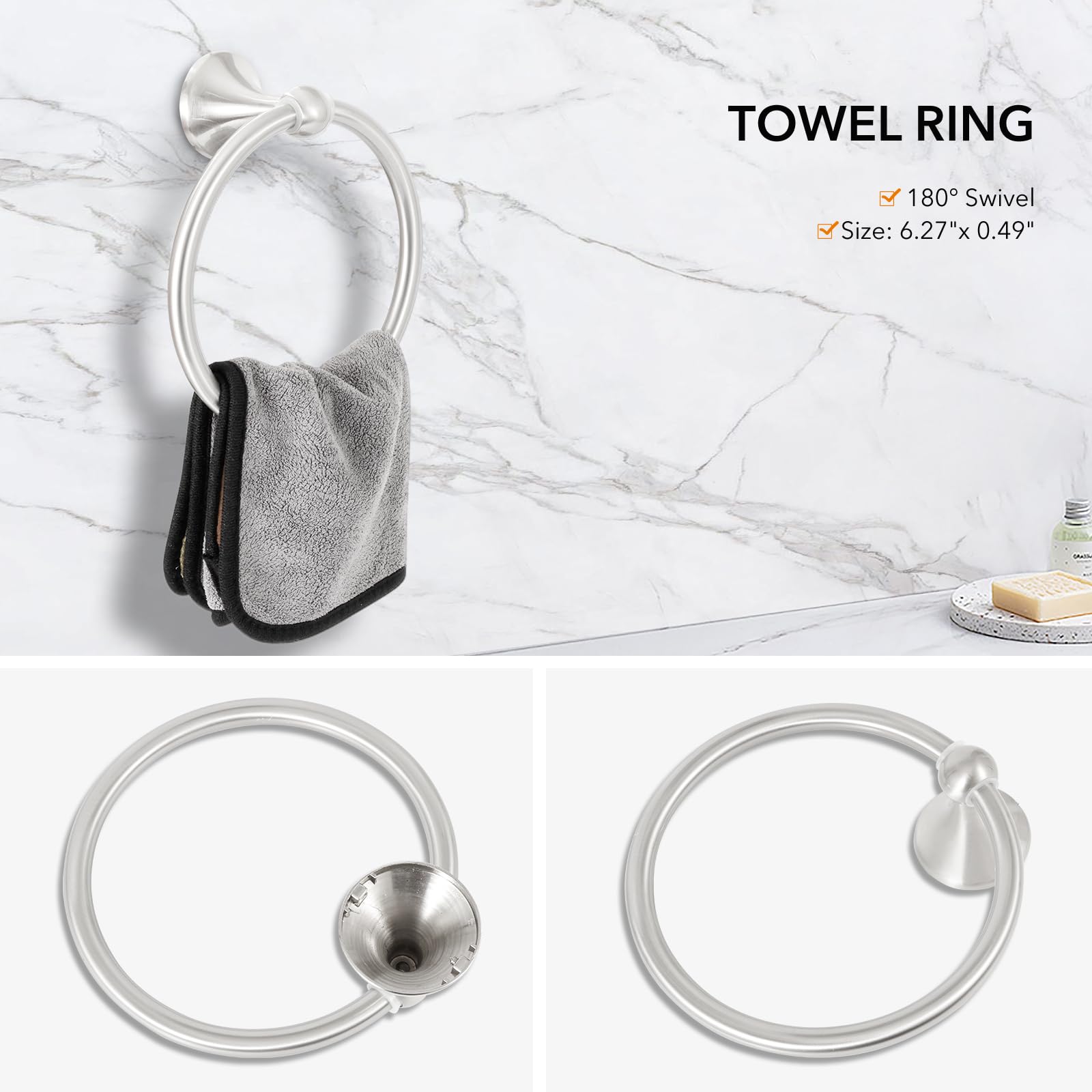Set Accessori Bagno 5 Pezzi In Nichel Spazzolato - Acciaio Inox SUS304, Portasalviette 60 Cm, Portacarta Con Ripiano