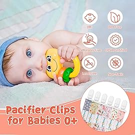 babygoal Floral Pacifier Clips, 6 Pack Binky Paci Holder Clips Leashes Fits Most Pacifiers and Binkies for Baby Girl and Boy Christmas Gift 6PS21