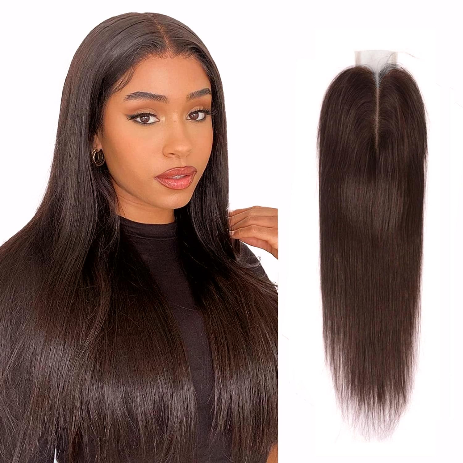 2x6 Closure Chocolate Brown 4# Closure Straight 100% Unprocessed Brazilian Virgin Hair With Pre Plucked BabyHair Transparent Lace Closure Hair Extensions Pre Plucked Closure For Women 12 Inch