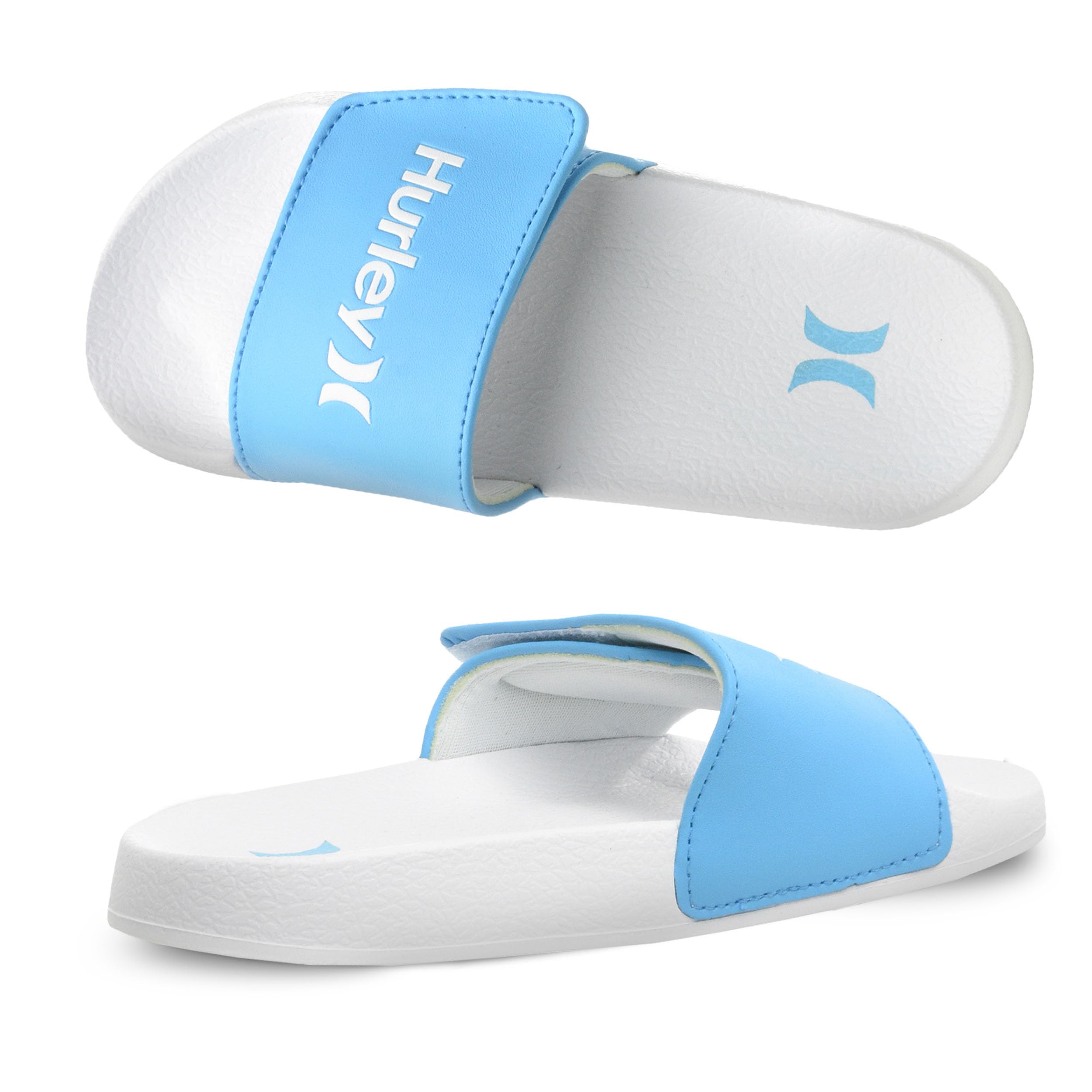 Hurley Kids NAIA Slides Adjustable Strap Slip-On Sandals Indoor and Outdoor EVA Footbed Shower Slides for Girls and Boys