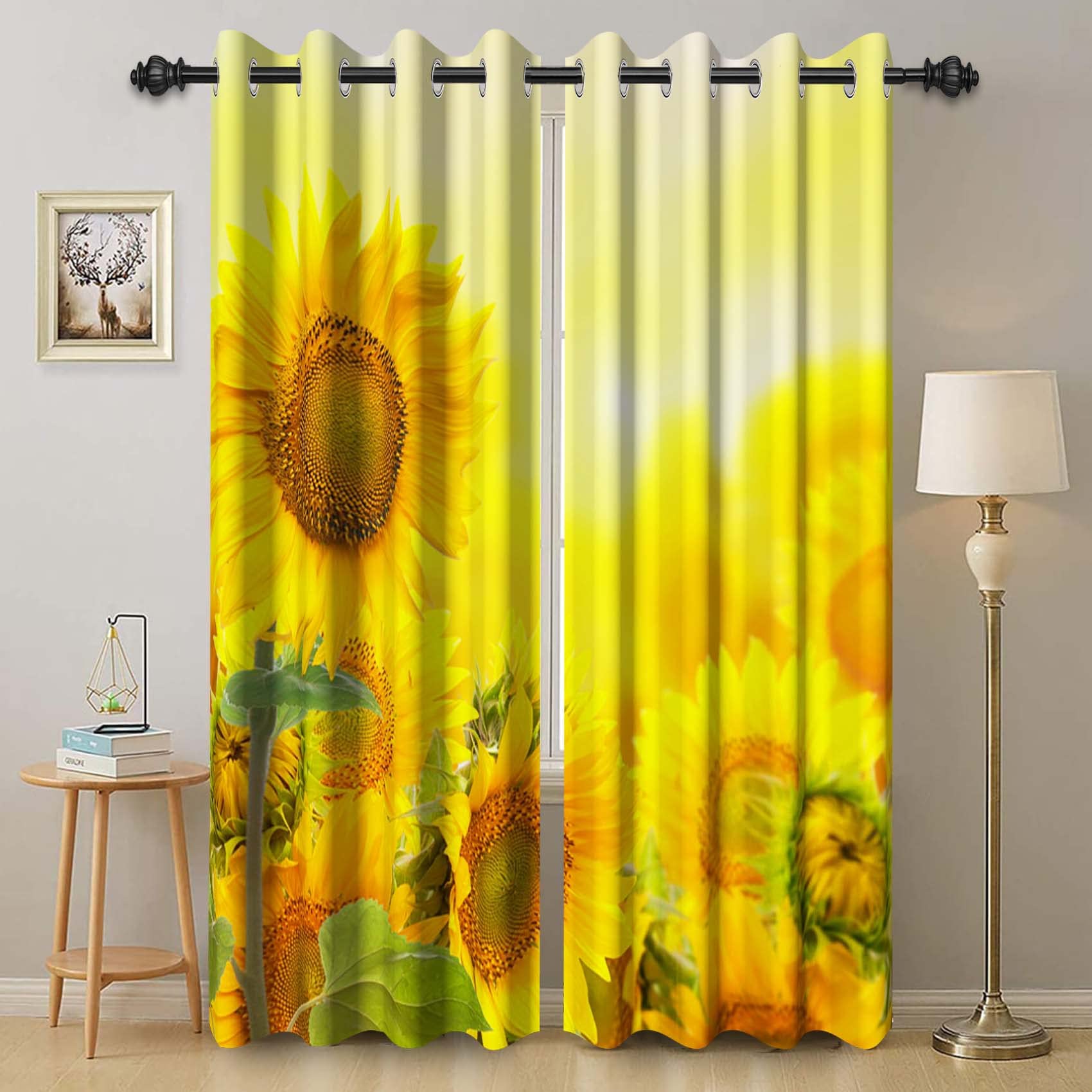 Baocicco Sunflowers Art Themed Window Curtains Nature Garden Floral Blackout Drapes in Polyester Fibre for Kitchen Cafe Laundry Sunlight Blocking Out Soundproof Keep Room Shaded 2 Panels,53x63 Inch