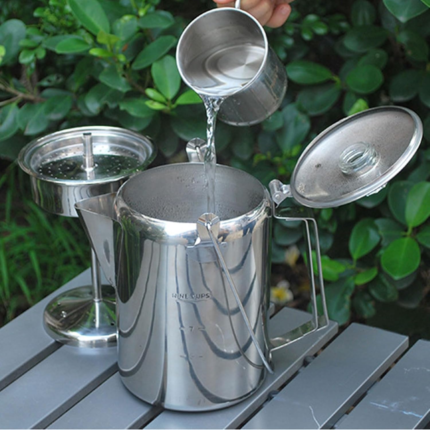 Fabater Coffee Percolator, Stainless Steel Espresso Maker with Reusable Filter Basket, 9 Cups, Brew Coffee On Fire, Grill, Campfire or Stovetop, Tea Pot for Home, Camping & Travel (Silver)