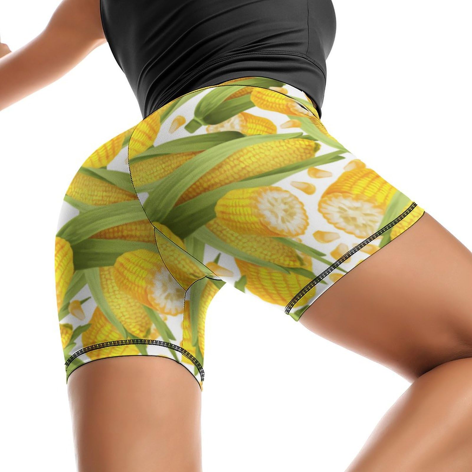JYYAU Corn Pattern High Waist Yoga Shorts for Women Athletic Shorts Leggings Running Pants Black