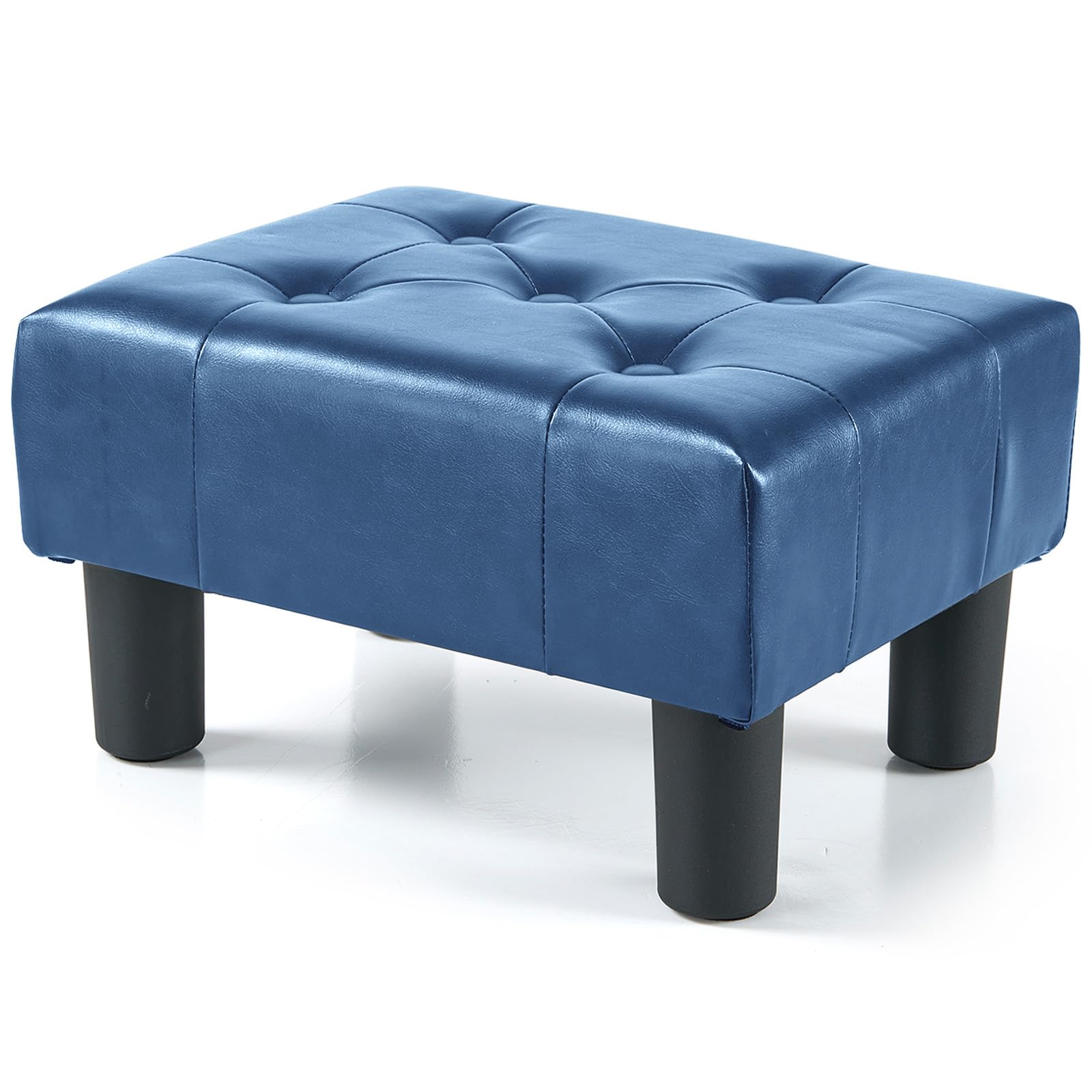 BRIAN & DANY Small Foot Stool, Leather Foot Stools with Legs, Stable Small Footstool for Living Room, Blue