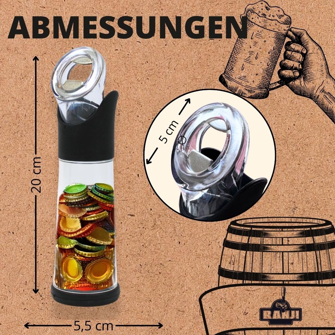 Ranji - Flaschenöffner mit integriertem Behälter – Kronkorken einfach sammeln und recyceln | Cooler Flaschenöffner für Bierliebhaber