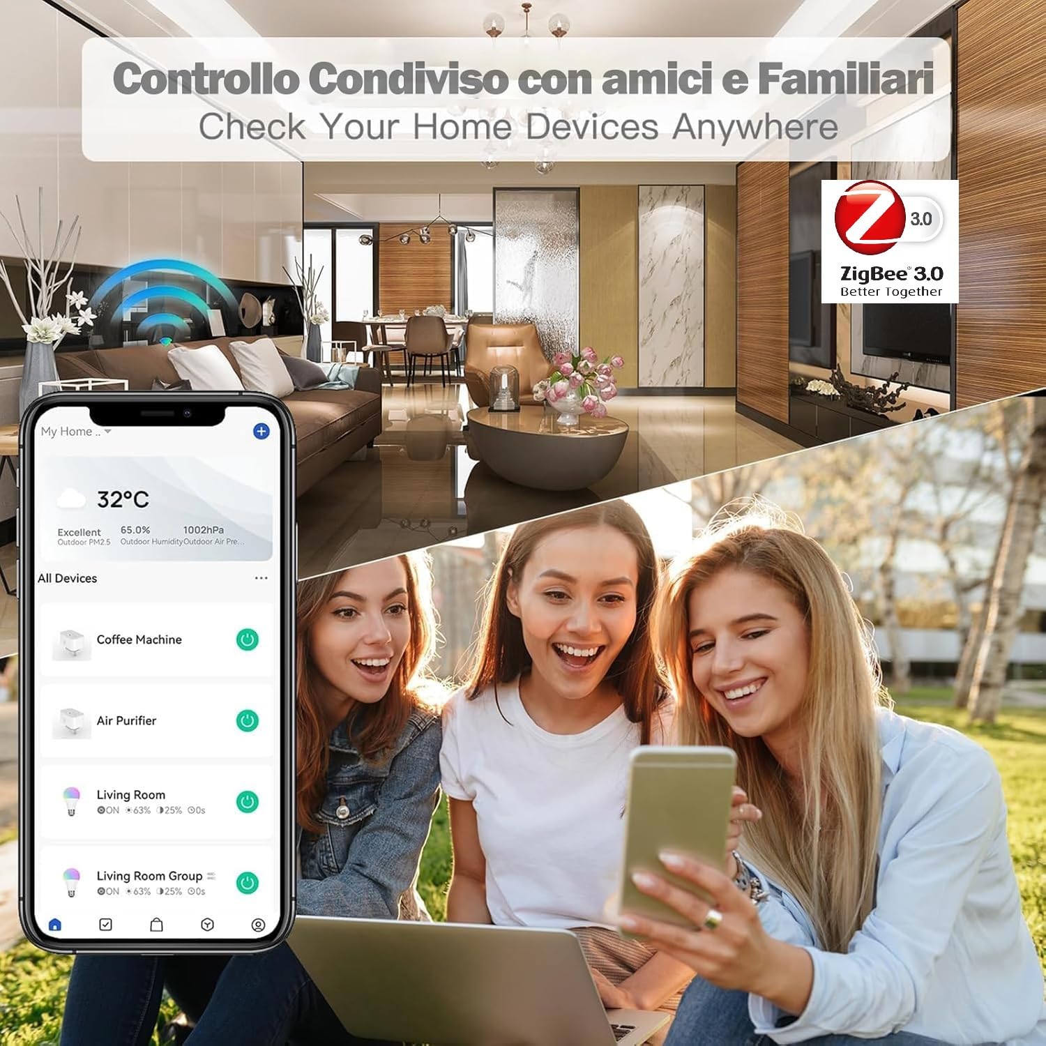 Xenon Zigbee Smart Multipresa WiFi Intelligente con 4 Prese AC 4 Porte USB, Protezione da Sovraccarico Compatibile con Alexa e Google Home, Smartthings e Google Assistant