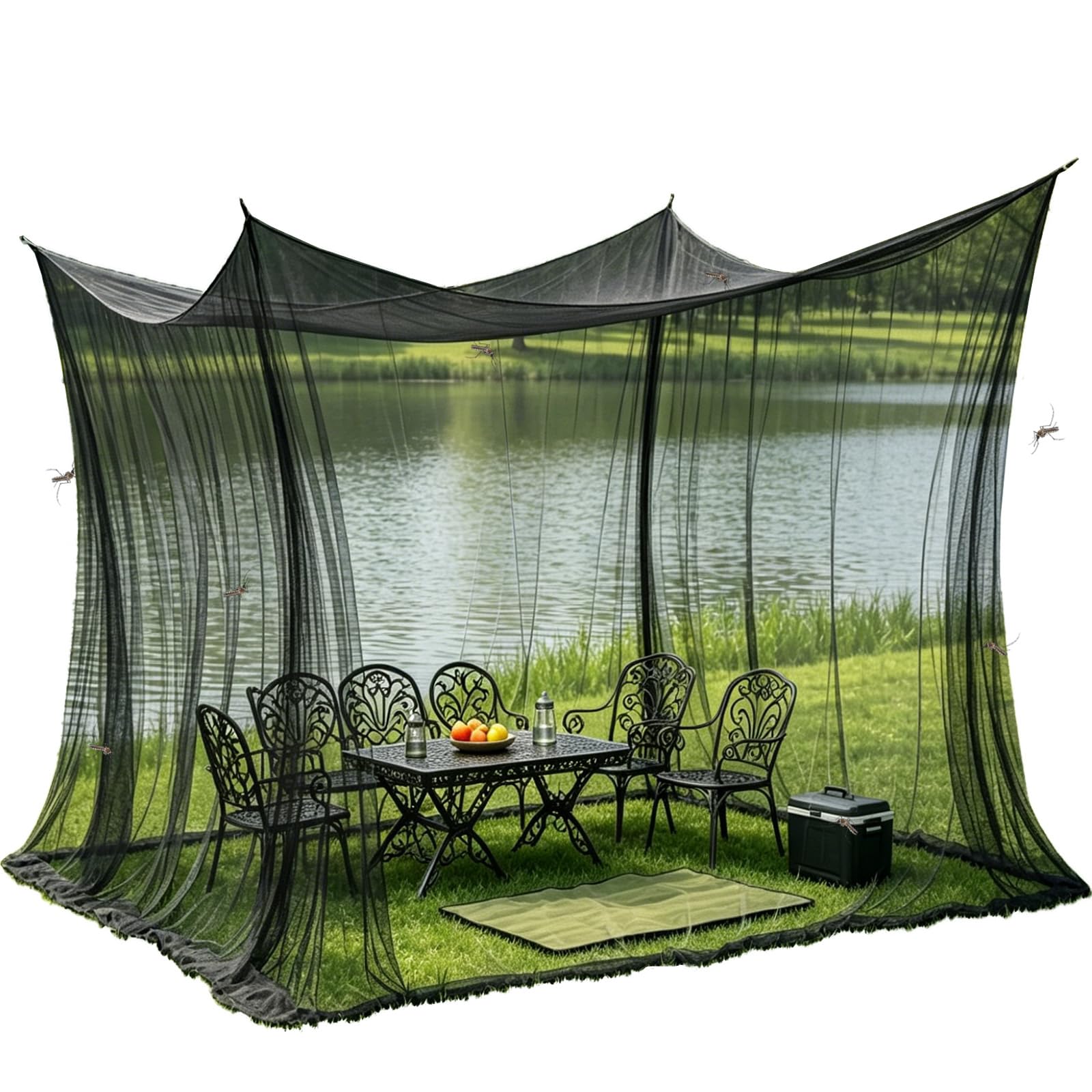 Zanzariera XXL, Zanzariera Matrimoniale, Letto Tenda Zanzarier, Maglia 220, Zanzarier 300 x 300 x 250 cm, per terrazza, Uso Esterno, Tenda (Nero)
