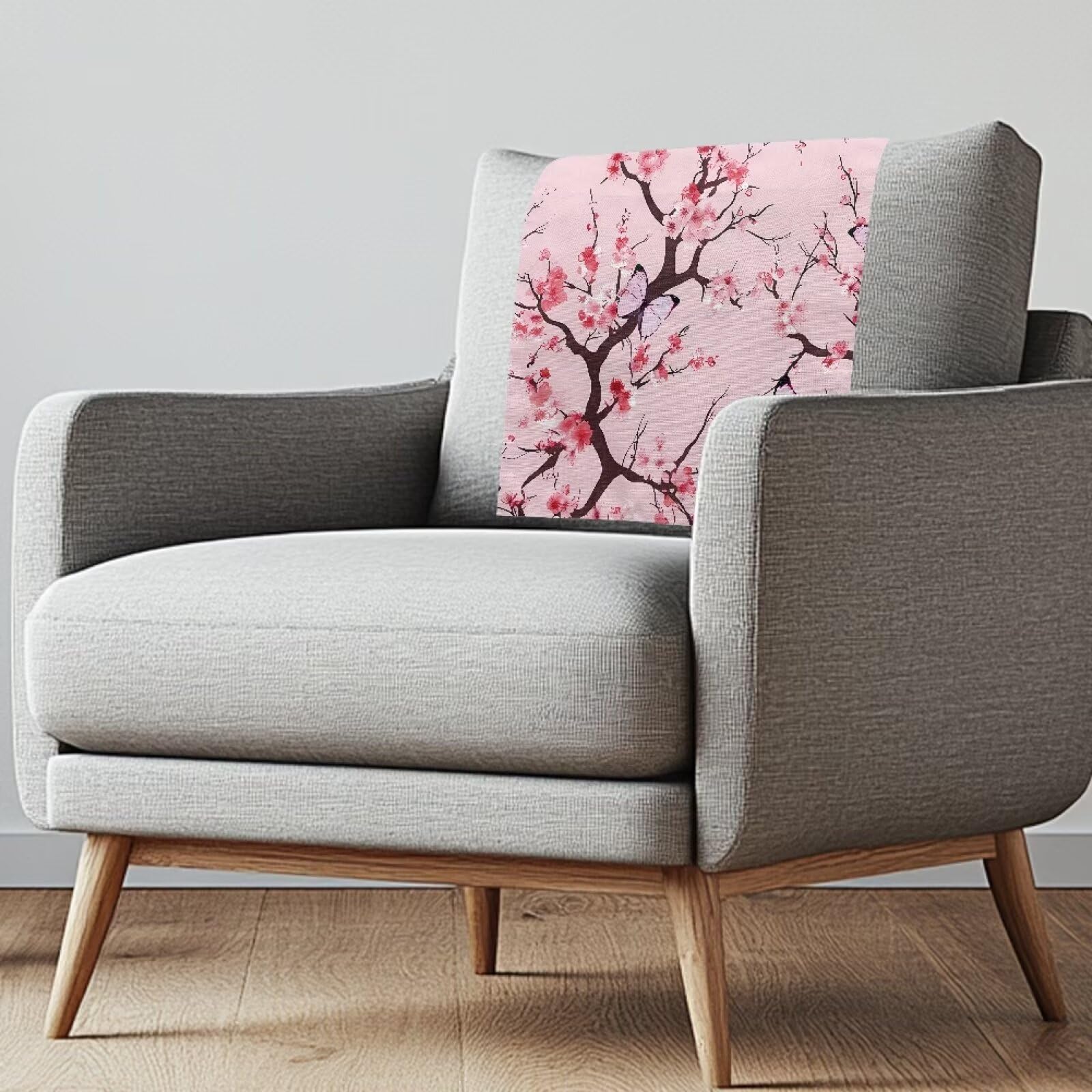 NETILGEN Cherry Blossoms Recliner Headrest Protector Washable & Non-Slip & Cloth & Large Size Headrest Covers for Recliners Linen Imitation 3 Pack — image 1