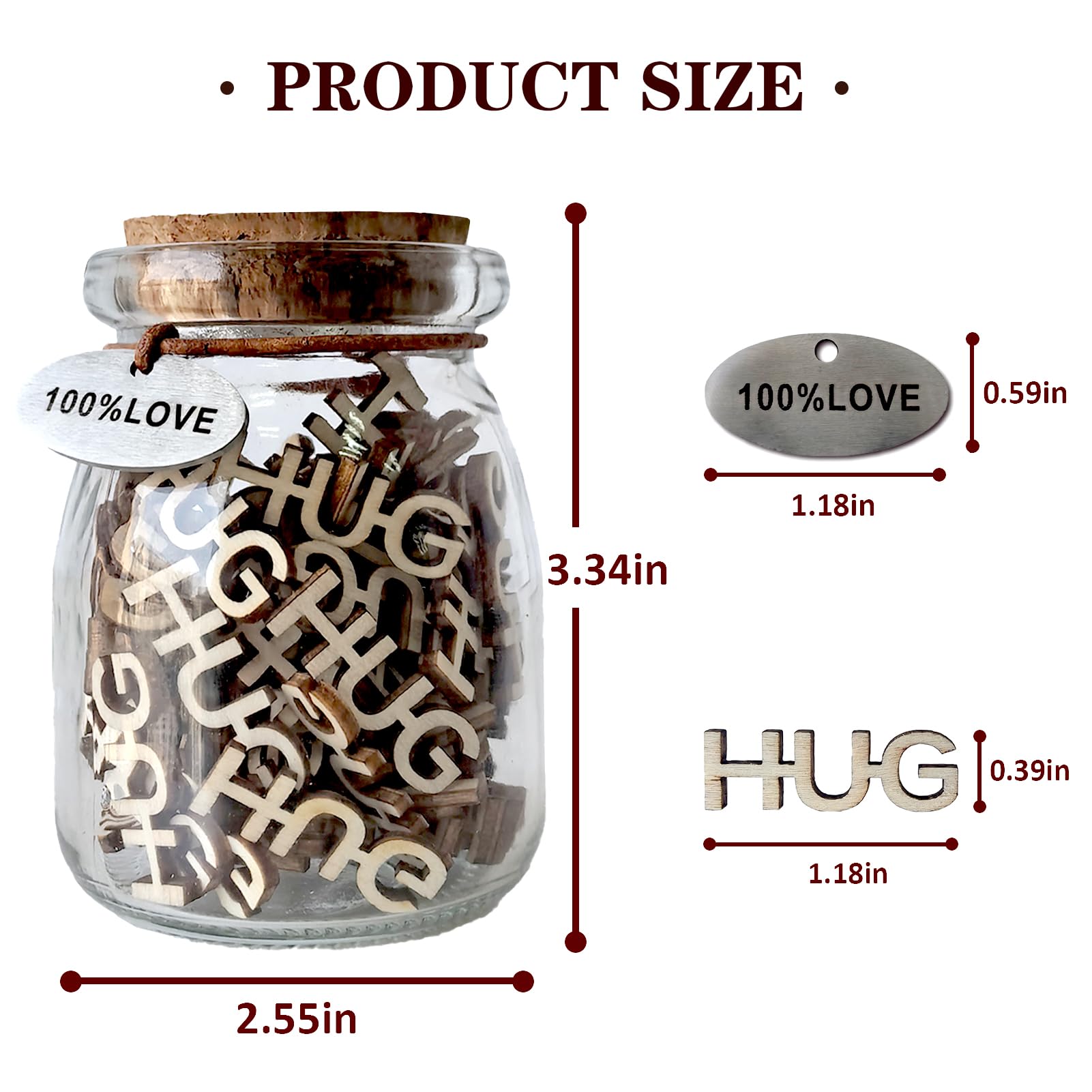 Jar of Hugs to Give, Hugs Jar Creative Gift, Hug Wooden Cutout Letter in A Jar Funny Gifts for Friends and Families